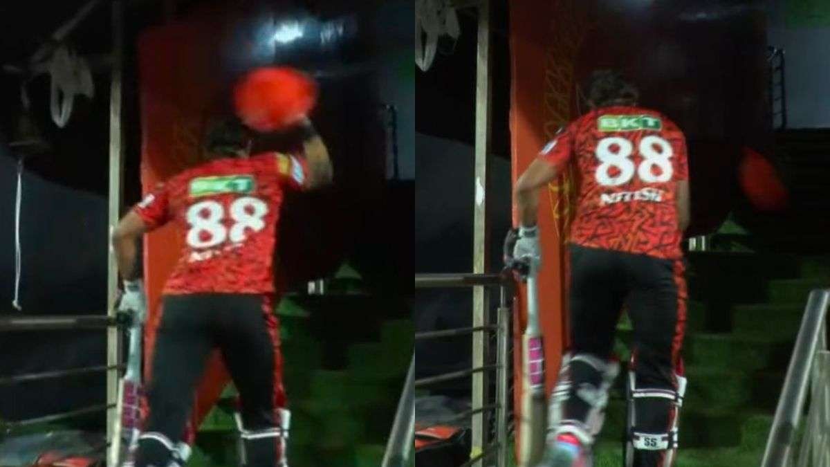 अपनी बर्खास्तगी से निराश, नीतीश कुमार रेड्डी ने गुस्से में ड्रेसिंग रूम सीढ़ियों पर अपना हेलमेट फेंका - घड़ी
