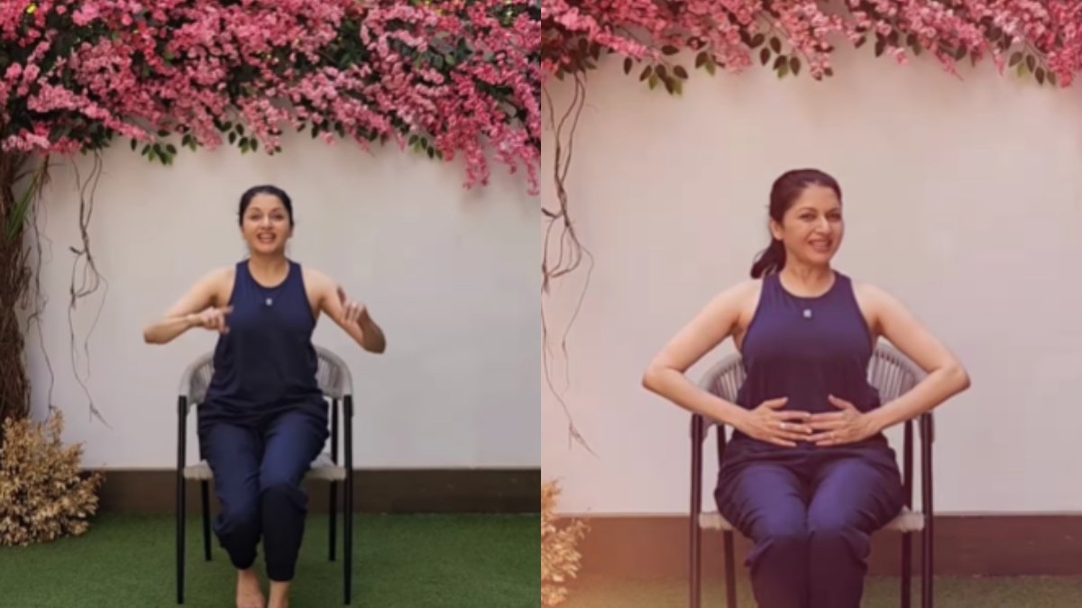56 पर भगयश्री, घर पर आसानी से पेट की वसा को कम करने के लिए 3 कुर्सी वर्कआउट दिखाती है