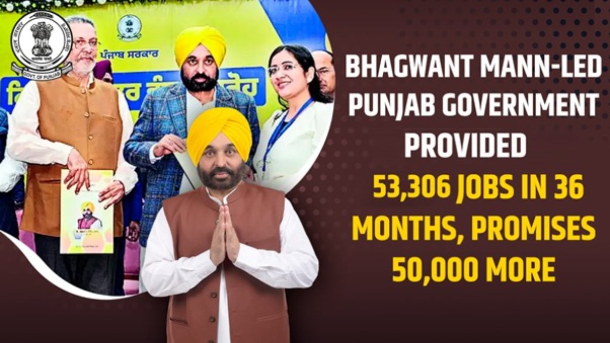 भागवंत मान की अगुवाई वाली पंजाब सरकार ने 36 महीनों में 53,306 नौकरियां प्रदान कीं, 50,000 और वादा करते हैं