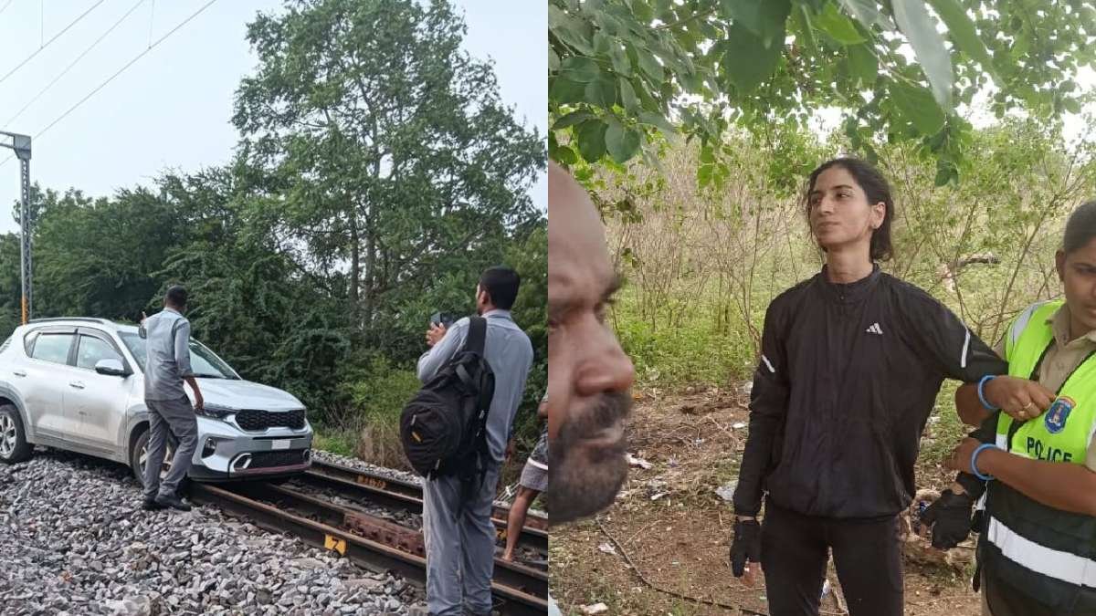 तेलंगाना शॉकर: शिथिल महिला ने शंकरपली में रेलवे पटरियों पर कार ड्राइव की, बुक किया गया | वीडियो