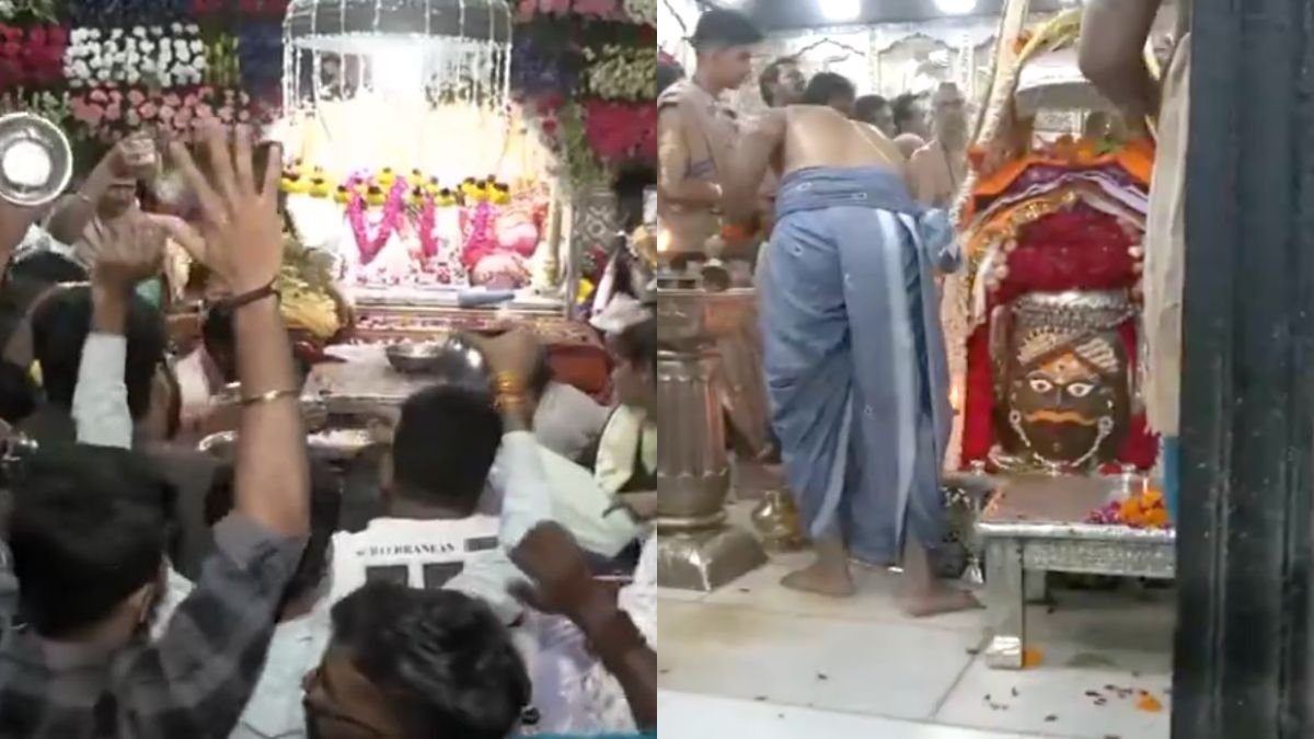 भारत भर में भक्तों को थ्रॉन्ग मंदिर 'सावन' के पहले सोमवार को प्रार्थना करने के लिए | वीडियो